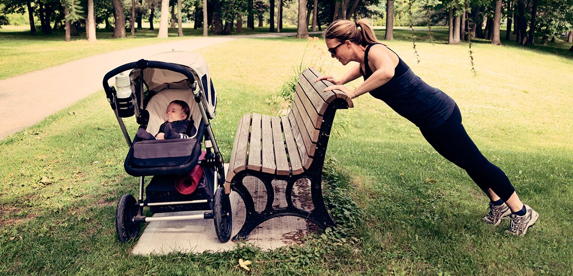 Busy mom getting a workout on the go